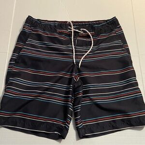 St Johns Bay Mesh Lined Black Striped Swim Trunks Shorts M